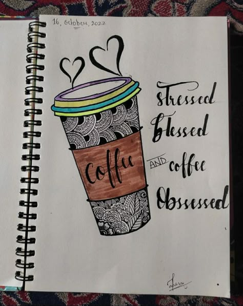 I'm coffee obsessed ☕❤️ Aesthetic Mandela Art, Mandala Art Sketch Book, Coffee Cup Mandala Art, Beautiful Mandala Art With Quotes, Unique Mandala Art Design Easy, Mandala Art Drawing Easy, Coffee Mandala Art, Meaningful Mandala Art, Traditional Drawing Ideas