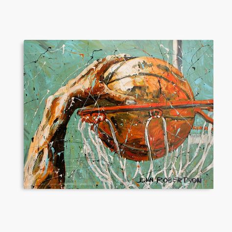 "Basketball Dunk Shot or Slam Dunk With Hoop" Canvas Print by AnArtistsLife | Redbubble Basketball Canvas Painting, Basketball Painting, Football Paintings, Baseball Painting, Embroidery Pictures, Basketball Canvas, Sports Painting, Rhinestone Embroidery, Baseball Art