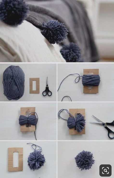 Diy Pompoms Yarn, Diy Home Decor Projects Creative Ideas, Yarn Pom Pom Diy, Pom Pom Diy, Diy Yarn Pom Pom, Pompon Diy, Pola Topi, Simpul Makrame, Diy Pom Poms