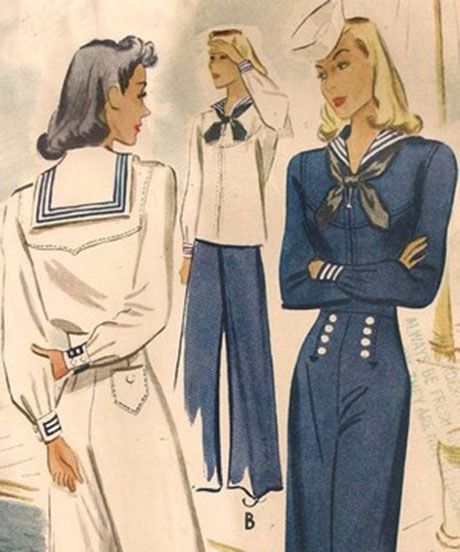 McCall's Pattern Behavior Tumblr is our favorite thing on the Internet right now. 50s Sailor Dress, Pants Design For Suits, Costume Sewing, Patron Vintage, Fashion 1940s, Suit Costume, Vintage Sailor, Sailor Style, Costume Sewing Patterns