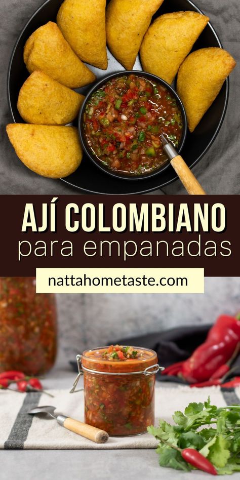 Esta salsa de ají picante es un condimento popular en la cocina colombiana para darle un toque sabroso a una variedad de platos. Receta + video Aji Colombiano Recipe, Colombian Aji Recipe, Ajiaco Colombiano Recipe, Colombian Sauces, Empanada Sauce, Colombian Aji, Aji Recipe, Colombian Salsa, Colombian Empanadas