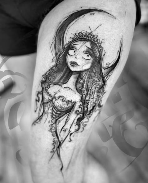 Dark Whimsical Aesthetic, Corpse Bride Tattoo, Dark Whimsical, Bride Tattoo, Sketch Tattoos, Tim Burton Tattoo, Emo Tattoos, The Corpse Bride, Small Matching Tattoos