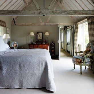 Want to show your bedroom some love? Start here... English Country Bedroom, Barn Bedrooms, Grey Bedroom Design, Barn Interior, Rustic Room, Cottage Bedroom, Grey Bedroom, Simple Room, Georgian Homes