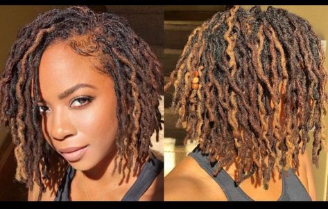 Layered Locks Haircut, Brown Ombre Locs Black Women, Microlocs With Highlights, Locs Hair Color Ideas, Fall Color Locs Black Women, Highlighted Locs, Balayage Locs, Ombre Locs Black Women, Loc Highlights Black Women