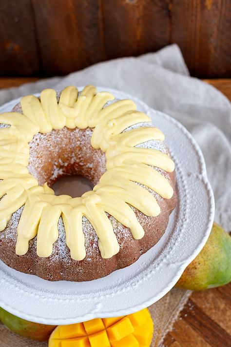 Mango Glazed Bundt Cake - Jennifer Meyering Mango Glaze Recipe, Mango Pound Cake, Glazed Bundt Cake, Mango Glaze, Cake Mix Donuts, Cake 2023, American Dessert, Side Order, Mango Cake