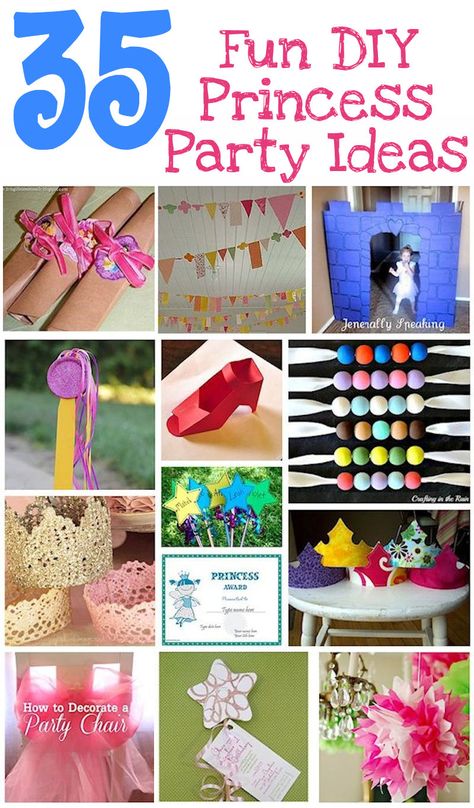 35 DIY Princess Party Ideas - If you are planning a princess themed party, check out this collection! (http://aboutfamilycrafts.com/diy-princess-party-ideas/) Diy Princess Party Ideas, Princess Party Craft Ideas, Princess Party On A Budget, Princess Craft Ideas, Princess Games For Kids, Princess Party Crafts, Diy Princess Party Decorations, Birthday Party Ideas Princess, Foto Princess