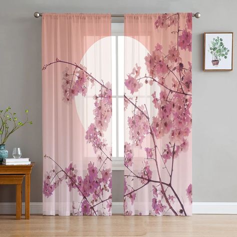 Japanese Themed Bedroom, Cherry Blossom Bedroom, Chinese Blossom, Living Room Decor Items, Cherry Blossom Decor, Baby Room Themes, Japanese Sakura, Curtains Window, Cute Bedroom Ideas