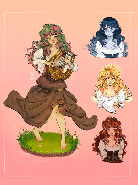 Dnd Bard Aesthetic, Cottagecore Character Design, Bard Character Art, Summer Eladrin, Eladrin Dnd, Eladrin Female, Bard Oc, Eladrin Elf, Fae Oc