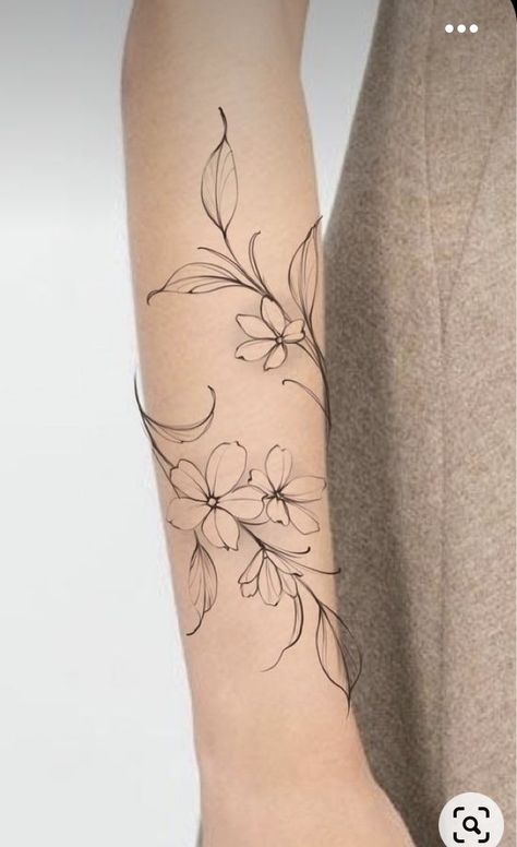 Fine Line Tattoos For Women Forearm, Floral Wrap Tattoo, Flower Tattoo Stencils, Around Arm Tattoo, Forearm Flower Tattoo, Wrap Tattoo, Fineline Tattoo, Cute Tats, Tattoos For Women Flowers