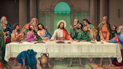 Last Supper Photo, Last Supper Painting, Jesus Christ Pictures, The Last Supper Painting, Christ Pictures, Jesus Passion, Christian Cross Stitch Patterns, Painting Date, Jesus Son Of God