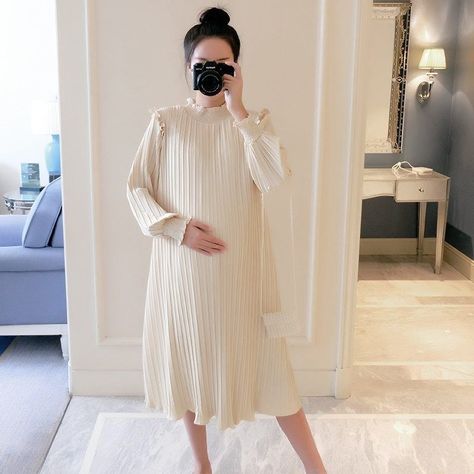 Pregnancy Dresses Casual, Pregnant Women Fashion, Maternity Fashion Dresses, Clothes For Pregnant, Pregnant Style, Long Sleeve Maternity Dress, Maternity Long Dress, Pregnancy Dress, Spring Maternity