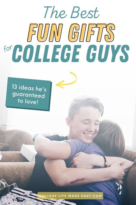 13 fun gift ideas that are perfect for guys in college! #giftideasforguys Gifts For College Boyfriend, College Gifts For Guys, College Care Package Ideas For Guys, Gift Ideas For Guy Friend, Fun Gifts For Boyfriend, College Guy Gifts, Gifts For College Boys, College Dorm Gifts, Fun Gift Ideas