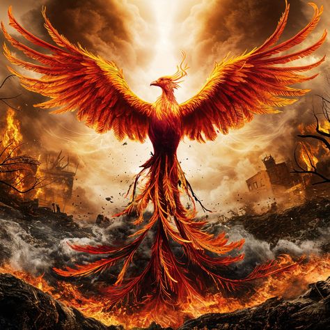 Feuervogel - Phoenix A striking cinematic illustration of a phoenix rising from the ashes. #phoenix #bird #rebirth #fire #burning #damage #neverendingstory #pedschwork #artheroesartist Phoenix Rising From Ashes Drawing, Phoenix Rise From The Ashes, Phoenix Ashes, Cinematic Illustration, Ash Drawing, Phoenix Illustration, Phoenix Rebirth, Phoenix Rising From The Ashes, Phoenix Painting