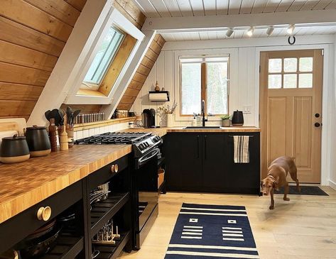 A Frame Cabin Kitchen Ideas, A Frame Cabin Kitchen, A Frame Kitchen Ideas, A Frame Kitchen, A-frame Interior, Modern Cabin Interior, Cabin Plans With Loft, Tiny Loft, A Frame Cabins