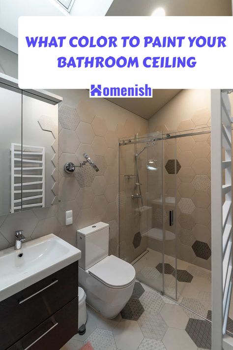 When it comes to bathroom design, the ceiling color is often overlooked. However, it plays a crucial role in the room's atmosphere. This article suggests eight color options to consider that can enhance your bathroom's visual appeal. Bathroom With Coloured Ceiling, Painting Bathroom Ceiling Dark, Bathroom Ceiling Paint Ideas, Bathroom Ceiling Color Ideas, Painted Bathroom Ceiling Ideas, Ceiling Colors For White Walls, Small Bathroom Ceiling Ideas, Bathroom Painted Ceiling, Painted Ceiling Bathroom