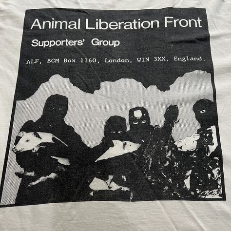 Vintage Animal Liberation Front Photography Tee Shirt Distressed | Grailed Alf Animal Liberation, Vegan Aesthetic Art, Vegan Activism, Activism Art, Animal Liberation, Animal Rights Activist, Animal Farm, Men's Tops, Number 2