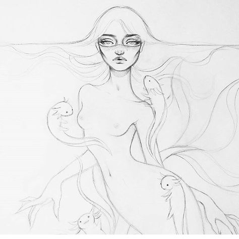 Intimate Sketching Couple, Woman In Dress Drawing, Mermaid Pencil Drawing, Siren Drawing Sketches, Siren Drawing, Mermaid Drawings, Mermaid Painting, Spirited Art, Learn Art