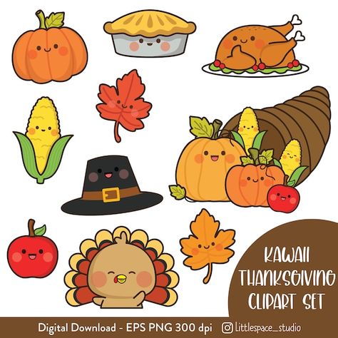 Kawaii Thanksgiving Clipart Thanksgiving Clipartturkey - Etsy Clip Art Thanksgiving, Fall Kawaii Art, Kawaii Fall Drawings, Turkey Cartoon Drawing Thanksgiving, Cartoon Turkey Cute, Thanksgiving Illustrations Cute, Thanksgiving Cartoon Drawing, Turkey Easy Drawing, Thanksgiving Food Clipart