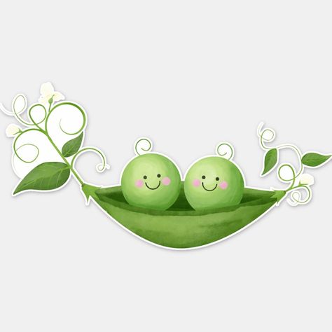 Featuring quite possibly the cutest peas on earth, these two peas in a pod are sure to bring a smile/ Small white flowers and greenery decorate the border. Peas Drawings, 3 Peas In A Pod Tattoo, Pea Pod Drawing, 2 Peas In A Pod Tattoo, Two Peas In A Pod Tattoo, Peas Illustration, Theatre Scrapbook, Pea Pod Illustration, Two Peas In A Pod Drawing