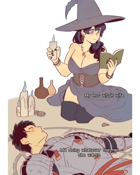 Witch Wife, Dnd Funny, Anime Meme, A Witch, Cute Comics, Fantasy Character Design, Funny Comics, Cute Anime Character, Character Design Inspiration