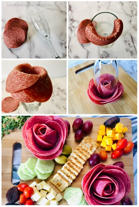 Charcuterie Board Mozzarella Balls, How To Make Salami Roses For Charcuterie Board, Charcuterie Board Ideas Hacks, How To Make Rose Out Of Salami, Peace Sign Charcuterie Board, Personal Charcuterie Board Ideas, Salami Roses How To Video, What To Put On A Charcuterie Board, Chucterie Board Ideas