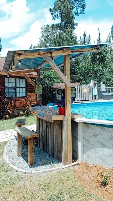 Above Ground Pool Bar Ideas, Above Ground Pool Bar, Piscina Container, Pool Bar Ideas, Deck Piscina, Pool Deck Plans, Outdoor Pool Area, Pools Backyard Inground, Pool Deck Ideas