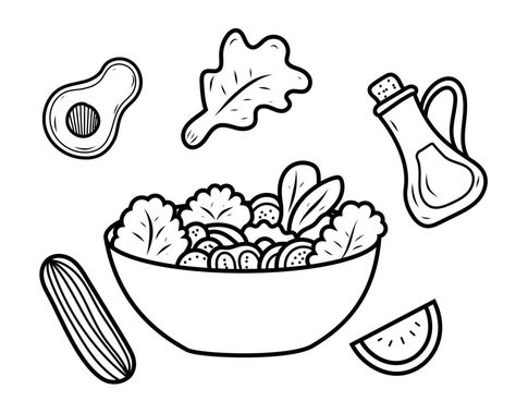 Salad vector illustration with doodle drawing style on isolated background Salad Art Drawing, Salad Illustration Drawings, Salad Doodle Drawing, Salad Bowl Drawing, Salad Drawing Illustration, Salad Doodle, Eating Food Drawing, Salad Cartoon, Salad Illustration