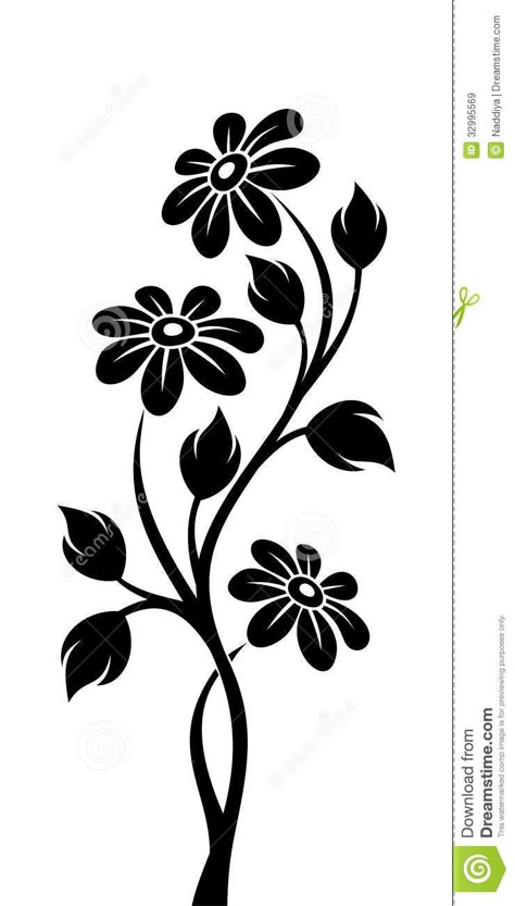 Black Silhouette Of Branch With Flowers - Download From Over 28 Million High Quality Stock Photos, Images, Vectors. Sign up for FREE today. Image: 32995569 Branch With Flowers, Flower Silhouette, Black And White Flower, Flowers Vector, Wall Painting Decor, Flower Stencil, Silhouette Stencil, Wall Paint Designs, Stencil Patterns