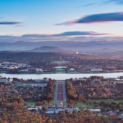 www.littlerugshop.com Gazing out over @visitcanberra the capital city of @Australia from the lookout at the top of Mount Ainslie. One of the best spots for panoramic views that showcase Canberras unique layout you can see many of the city's national attractions dominating the landscape from up here including the Australian War Memorial Lake Burley Griffin Anzac Parade and Parliament House. Photo: @larissadening. #MyAustralia by cntraveler Travel Sydney, Australia Capital, Parliament House, Canberra Australia, House Photo, Houses Of Parliament, Conde Nast Traveler, Dream Holiday, Road Trip Itinerary