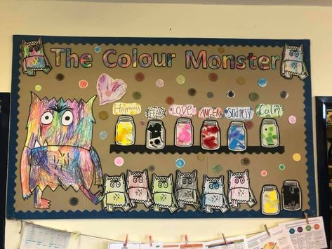 Colour Monster Display Board, Emotion Display Board Eyfs, Color Monster Bulletin Board, Colour Monster Display Eyfs, Colour Monster Jars, The Colour Monster Display, Colour Monster Display, Color Monster Book Activities, Colour Monster Activities Eyfs