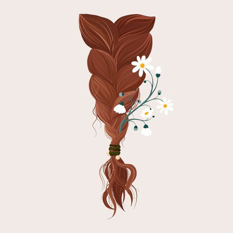 Aesthetic hair braids collage element, feminine floral illustration psd | free image by rawpixel.com / Sasi Braid Illustration, Braids Illustration, Short Dyed Hair, Hair Vector, Woman Sitting, Braid Hair, Floral Illustration, Image Fun, Of Aesthetic