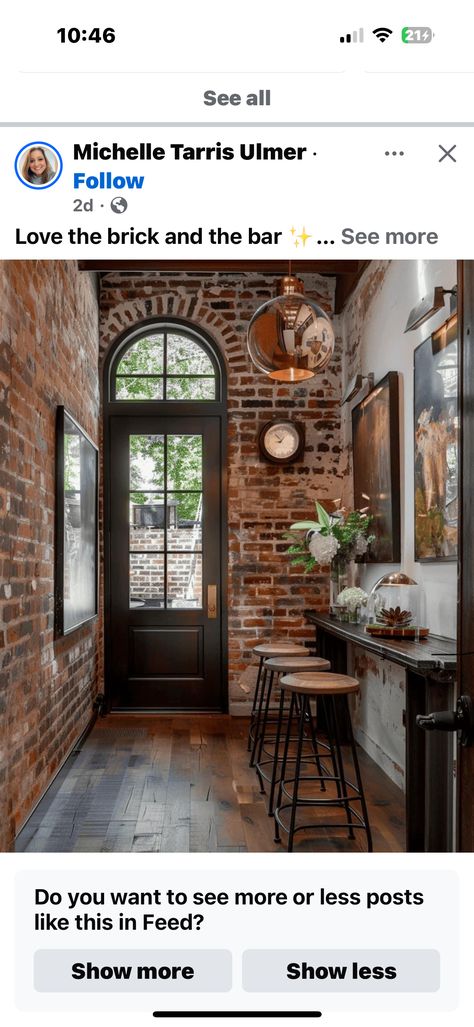 Red Brick Industrial House, Black Washed Brick, Brick Backsplash Black Cabinets, Brick Backsplash Kitchen Black Cabinets, Black Painted Brick, Brick Wall Interior Bakery, Brick Archway, Brick Interior, Red Brick House