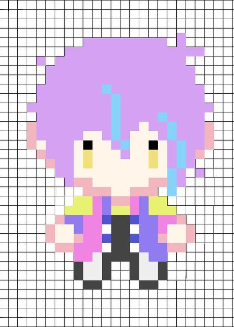 Vocaloid Perler Bead Patterns, Chibi Perler Bead Patterns, Vocaloid Pixel Art Grid, Pjsk Perler Beads, Vocaloid Perler Beads, Project Sekai Perler Beads, Project Sekai Pixel Art, Rui Kamishiro Papercraft, Perler Pattern