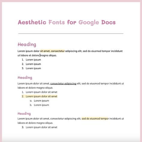 Google Doc Fonts Aesthetic, Aesthetic Google Doc Fonts, Google Docs Fonts Aesthetic, How To Make Cute Notes On Google Docs, Cute Fonts On Google Docs, Google Documents Aesthetic, Aesthetic Fonts Google Docs, Cute Google Docs Notes, Aesthetic Google Docs Template