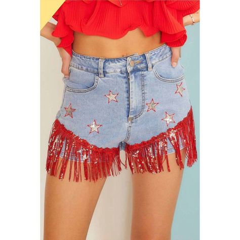 Thanks For Checking Out Our Fabulous Posh Closet!! All Of Our Items Are New With Tags! Never Worn Or Used <3 - Composition: 75% Cotton 22% Poly 2% Visocose 1% Span - Description: Not Only Cute But Extremely Comfortable. The Jean Shorts You Will Be Reaching For All Season Long. Front Button And Zipper With Star Patch Sequin Fringe Trim Denim Shorts. 75% Cotton 22% Poly 2% Visocose 1% Span. Short Bottom Leg Curtain Fringe Detail. Sequins Star Patch. Front Button & Zipper - We Ship From Multiple Wa Alabama Outfits, Party In The Usa, Usa Shorts, Fest Outfits, Curtain Fringe, Country Concert, Country Concerts, Red Sequin, Summer Events