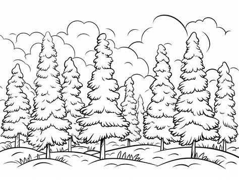 illustration of Pine trees coloring sheet Tree Coloring Pages Free Printable, Forest Coloring Pages, Forest Coloring, Mandala Turtle, Holiday Homework, Tree Coloring Page, Serene Landscape, Coloring Pages Free Printable, Fantasy Fairy