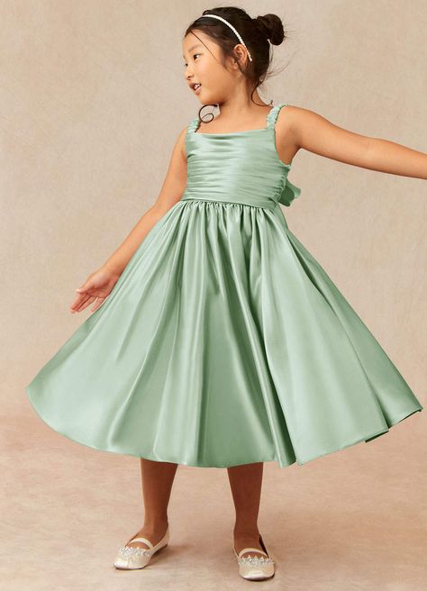 Azazie Cutie Pie Flower Girl Dress Flower Girl Dresses | Azazie Flower Girl Dresses Green, Azazie Eucalyptus, Eucalyptus Flower Girl, Dusty Blue Flower Girl Dress, Dusty Blue Flower Girl, Sage Flower Girl Dress, Grey Flower Girl Dress, Satin Flower Girl Dresses, Blue Flower Girl Dress