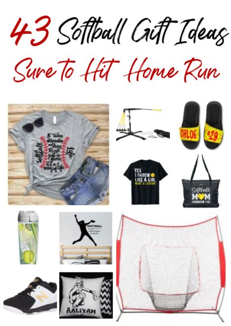 Hit a home run with these 43 softball gift ideas. They're perfect for any player or fan! Your softball player will love these softball gifts! #softball #giftguide #giftsforher #sportsgifts #christmasgifts Softball Gift Ideas, Quotes Volleyball, Softball Christmas, High School Softball, Basketball Cheer, Softball Team Gifts, Softball Tournaments, Bucket Gifts, Softball Catcher