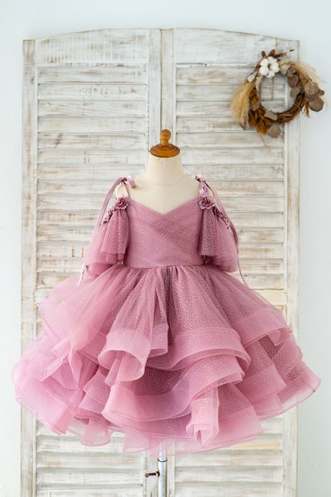 Mauve Flower Girl Dress, Straight Wedding Dresses, Tulle Straps, Chiffon Flower, Wedding Flower Girl Dresses, Bohemian Wedding Dress, Bohemian Wedding Dresses, Wedding Flower Girl, Tulle Fabric