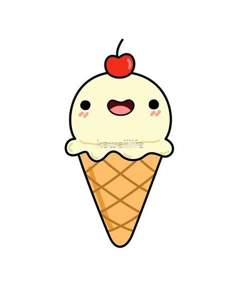 "Kawaii Vanilla Ice Cream Cone" by kawaiilife | Redbubble Cute Ice Cream Drawings, Ice Cream Cartoon Drawing, Drawing Ideas Ice Cream, Vanilla Ice Cream Drawing, Ice Cream Doodle Cute, Ice Cream Cartoon Cute, Cute Ice Cream Drawing, Cute Ice Cream Drawings Kawaii, Vanilla Ice Cream Cone