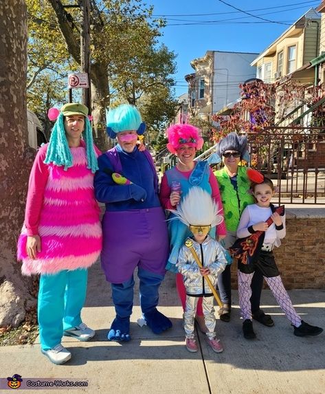 Jennifer: Our family decided to do Trolls World Tour for our annual Halloween costume this year. I was Poppy, my husband was Cooper, my 2 daughters were Tiny Diamond and Barb... Tiny Diamond Trolls Costume, Tiny Diamond Costume, Trolls Group Costume, Family Trolls Halloween Costumes, Trolls Family Costume, Viva Trolls Costume, Trolls Family Halloween Costume, Diy Trolls Costume, Trolls Costume Adult