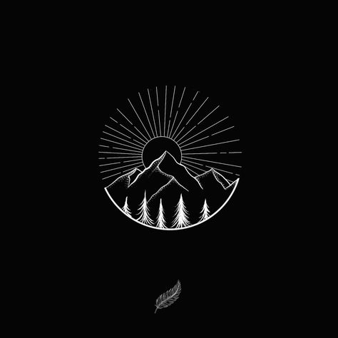 sunny mountain landscape in geometric and nature tattoo design set Sun Setting Tattoo, Mountain And Compass Tattoo, Mountain Circle Tattoo, Sunrise Tattoo Design, Sun Mountain Tattoo, Sun And Mountain Tattoo, Mountain Sun Tattoo, Mountain And Sun Tattoo, Mountain Sunset Tattoo