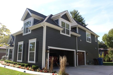 James Hardie Iron Gray Lap Siding | Olivette, MO (63132) | Siding Express Iron Grey House Exterior, James Hardie Iron Gray, Hardie Board House, Hardie Board Siding Colors, Hardie Board Siding, Hardy Plank Siding, Hardie Board, Colonial House Exteriors, Grey Siding