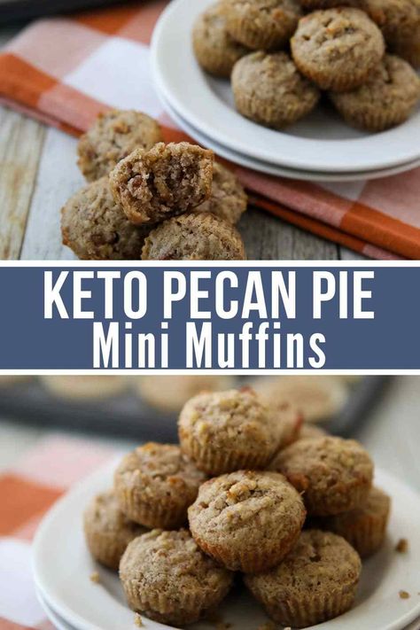 Keto Pecan Pie Muffins will be the perfect addition to your holiday baking repertoire. These deliciously low-carb muffins are so easy to make. They are the perfect snack, quick breakfast, or yummy dessert you can enjoy during the holidays or any time of year. /keto dessert recipes / keto dessert / low carb desserts / keto thanksgiving recipes #keto #lowcarb Pecan Pie Mini Muffins, Keto Pecan Pie Recipe, Low Carb Pecan Pie, Keto Thanksgiving Recipes, Snack Quick, Kasey Trenum, Pecan Pie Muffins, Keto Muffin Recipe, Keto Pecan Pie