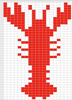 I could only find one lobster pattern online but it was too large for my project’s space, so I designed my own. Lobster Knitting Chart, Lobster Alpha Pattern, Lobster Pixel Art, Intarsia Knitting Charts, Duplicate Stitch, Intarsia Knitting, Intarsia Patterns, Graph Crochet, Chart Pattern