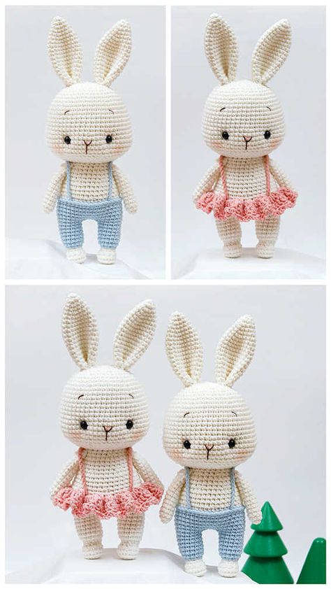 Crochet Rabbit Free Pattern, Crochet Ornament Patterns, Crochet Doll Tutorial, Crochet Bunny Pattern, Amigurumi Bunny, Crochet Mouse, Pola Amigurumi, Bunny Crochet, Crochet Rabbit