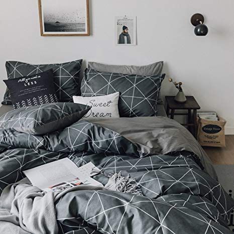 Amazon.com: HIGHBUY Premium Cotton Full Bedding Sets Grey 3 Piece for Men Boys Geometric Duvet Cover Set Reversible Checkered Plaid Kids Comforter Cover Queen Hidden Zipper Lightweight Bedding Collection for Teen: Gateway Full Bedding, Geometric Bedding, Geometric Duvet Cover, Grey Comforter, Grey Duvet, Bedding Sets Grey, Gray Duvet Cover, Full Bedding Sets, Dekorasi Kamar Tidur