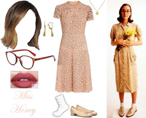 Ms Honey Matilda Costume, Miss Honey Inspired Outfits, Mrs Honey Matilda, Miss Honey Costume, Miss Honey Outfit, Ms Honey Matilda, Lavender Matilda, Jennifer Honey, Honey Costume