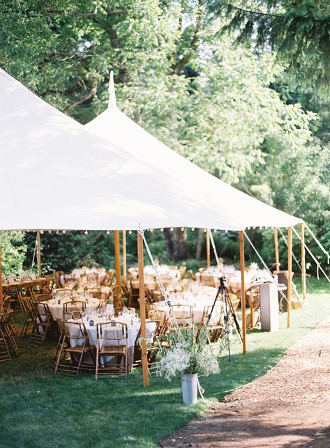 Simple tent for an outdoor wedding in the fall. Loving the wooden poles and the larger garden lights along the eaves. via: www.oncewed.com/... Seattle Wedding Venues, Rustic Wedding Reception, Wooden Poles, Wedding Tent, Outdoor Reception, Tables And Chairs, Garden Lights, Outdoor Tent, Outside Wedding