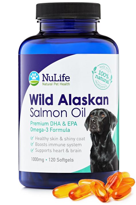 NuLife Natural Pet Health - Premium Wild Alaskan Salmon Oil For Dogs - Omega 3 Fish Oil Supplement For Healthy Skin and Shiny Coat - Prevents Itchy Skin, Skin Allergies and Shedding - 120 Soft Capsules >>> Click on the image for additional details. (This is an affiliate link and I receive a commission for the sales) Salmon Oil For Dogs, Dog Skin Allergies, Omega 3 Fish, Dog Vitamins, Coconut Oil For Dogs, Alaskan Salmon, Omega 3 Fish Oil, 3 Fish, Oils For Dogs